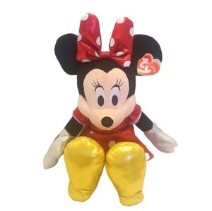Ty Disney Sparkle Minnie Poka Dot Red Dress Plush Stuffed Animal Toy